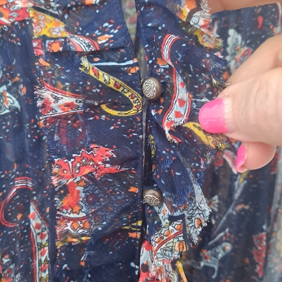 Aratta Dress Maxi Floral Sheer Button Down Blue - Picture 9 of 13